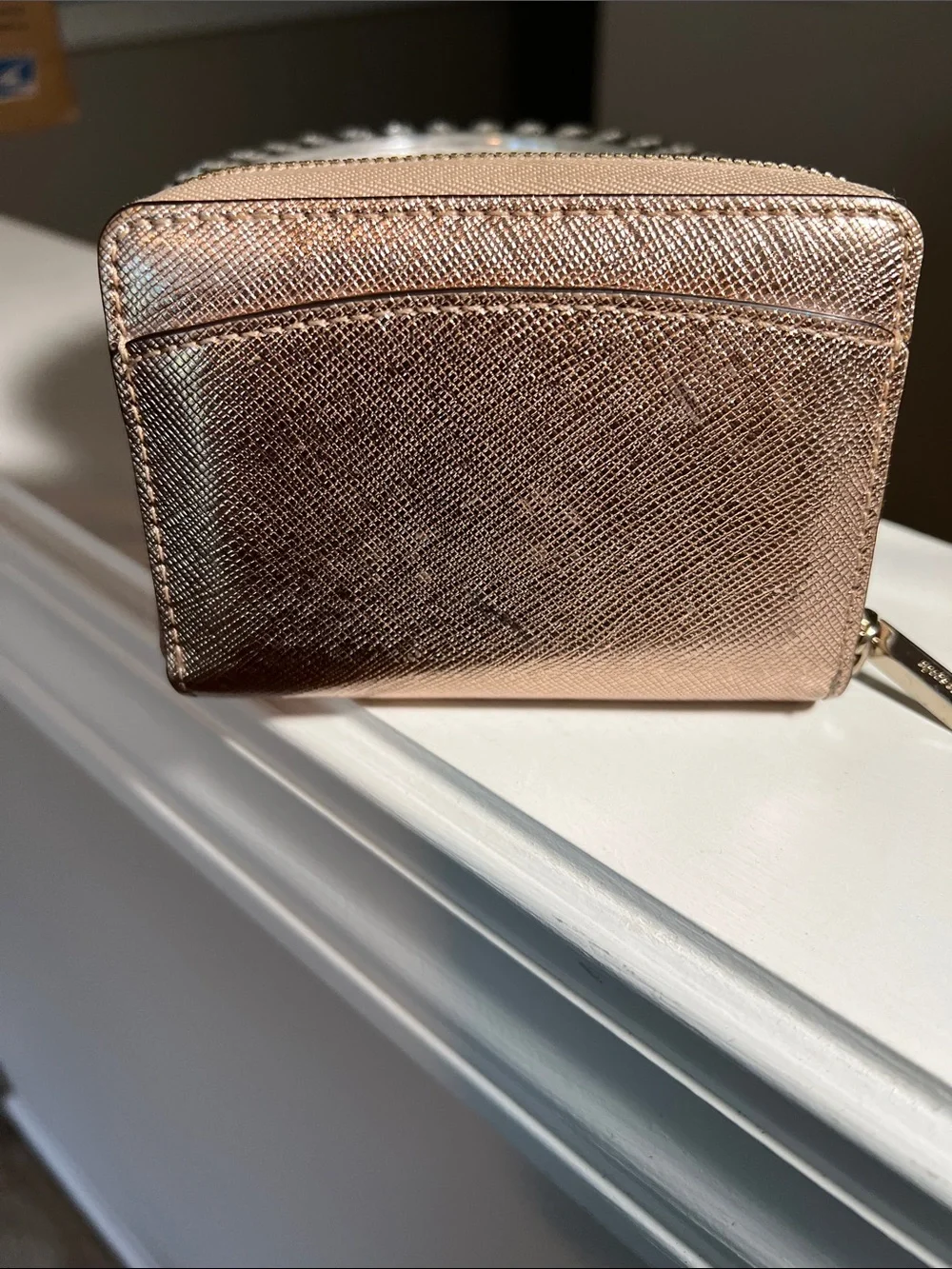 kate spade Metallic Rose Gold Saffiano Zip Wallet